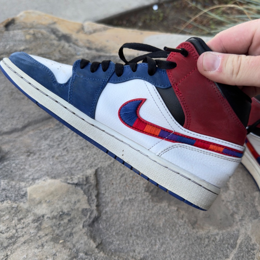 Nike Air Jordan 1 Mid SE Multi-Color Swoosh Men 7.5 Blue Red White 852542-146 - Picture 4 of 11
